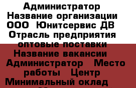 Администратор › Название организации ­ ООО “Юнитсервис-ДВ“ › Отрасль предприятия ­ оптовые поставки › Название вакансии ­  Администратор › Место работы ­ Центр › Минимальный оклад ­ 32 000 › Максимальный оклад ­ 35 000 › Возраст от ­ 18 - Приморский край, Владивосток г. Работа » Вакансии   